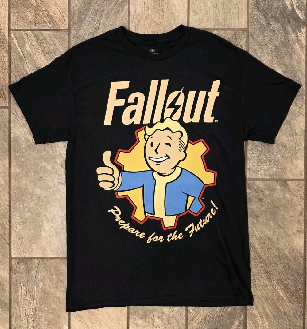 Fallout Mens Medium T Shirt Black Vault Boy Power Future Graphic Tee Gaming